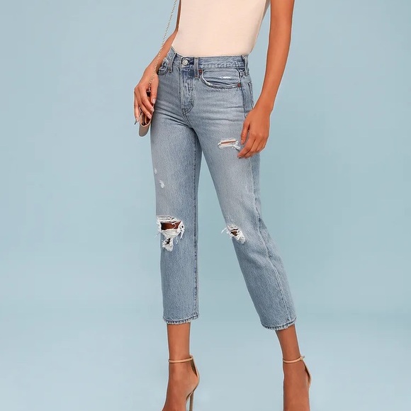 Levi's Denim - Levi’s Wedgie Fit Light Blue Distressed Straight Leg Jeans Size 26